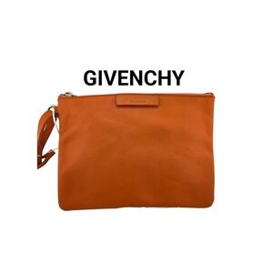 Givenchy Orange Leather Wristlet Pouch Clutch Bag Made in Italy